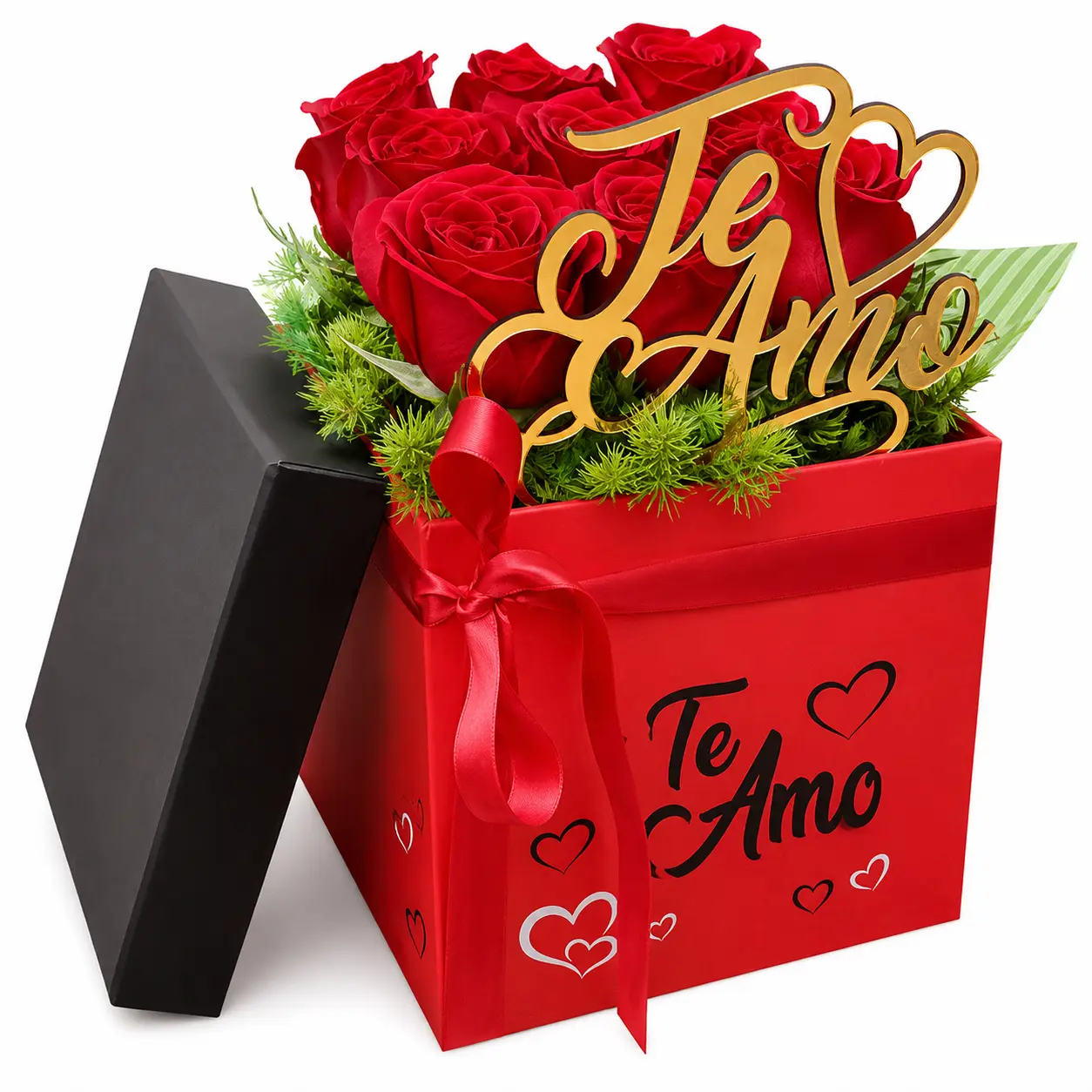 Arreglo floral de rosas rojas en caja ideal para regalo de amor romántico o aniversario elegante con delivery en Lima